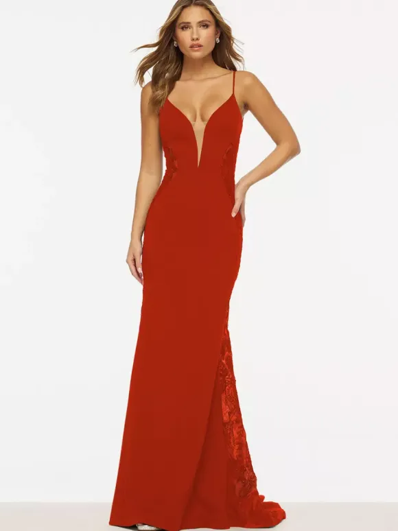 Robe de bal sirène col en V dentelle balayage dentelle robes de soirée formelles