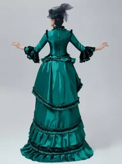 Robe de bal victorienne à tournure taille haute basquin style rétro vintage