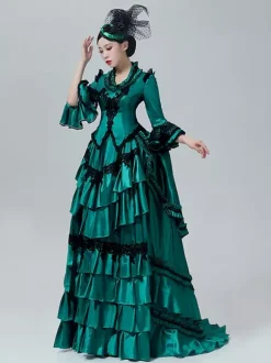 Robe de bal victorienne à tournure taille haute basquin style rétro vintage