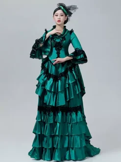 Robe de bal victorienne à tournure taille haute basquin style rétro vintage