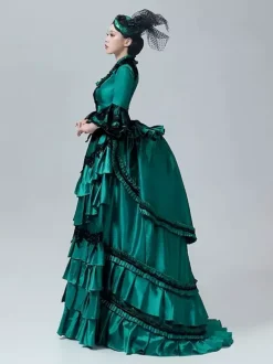 Robe de bal victorienne à tournure taille haute basquin style rétro vintage