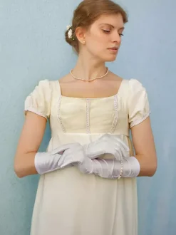 Robe De Brigerton Robe Régence Costumes Rétro Blanc Écru Dentelle Polyester Robe Femmes Vintage Marie Antoinette Costume Shift Party Robe De Bal