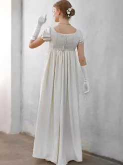 Robe De Brigerton Robe Régence Costumes Rétro Blanc Écru Dentelle Polyester Robe Femmes Vintage Marie Antoinette Costume Shift Party Robe De Bal