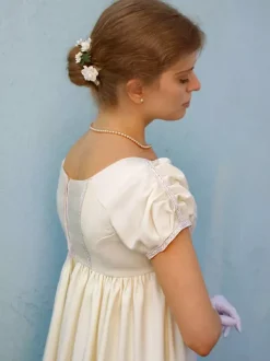 Robe De Brigerton Robe Régence Costumes Rétro Blanc Écru Dentelle Polyester Robe Femmes Vintage Marie Antoinette Costume Shift Party Robe De Bal