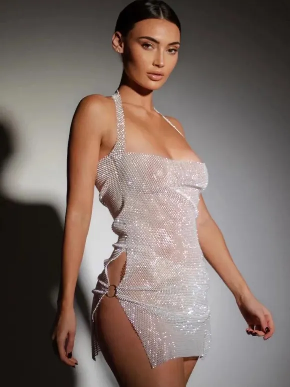 Robe De Club Femmes Blanc À Bretelle En Polyester Dos Nu Robe Sexy
