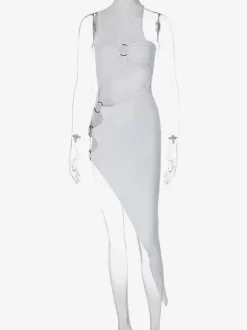 Robe de club pour femmes noir découpé sans manches robe sexy en polyester
