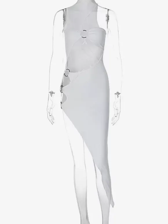 Robe de club pour femmes noir découpé sans manches robe sexy en polyester