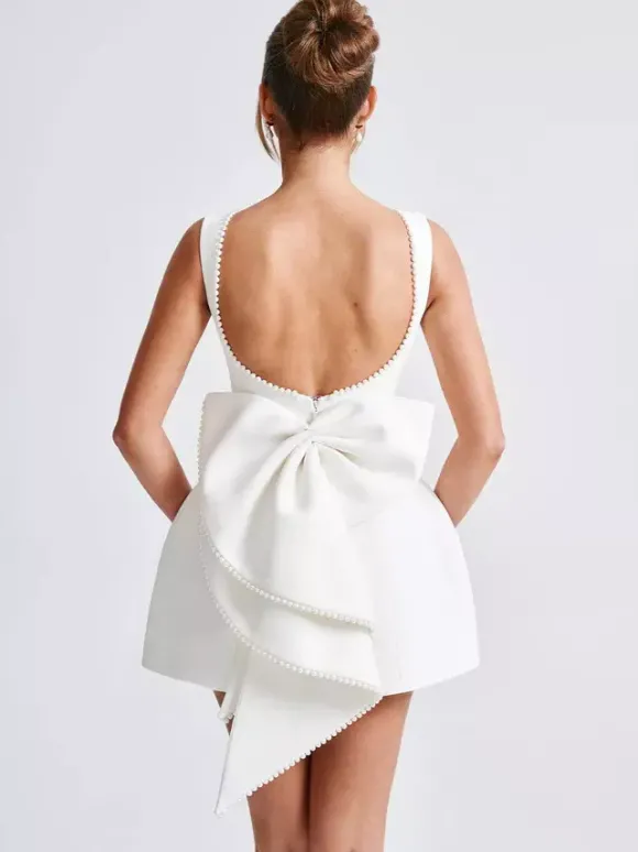 Robe de cocktail en perles avec n艙ud sans manches coupe trapèze dos nu mini robe de fête d'anniversaire pour femmes 2026