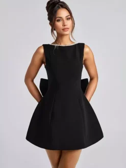 Robe de cocktail en perles avec n艙ud sans manches coupe trapèze dos nu mini robe de fête d'anniversaire pour femmes 2026