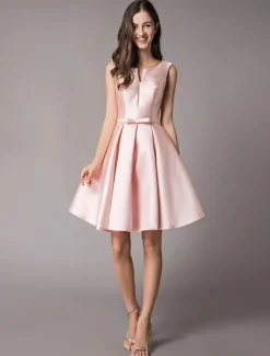 Robe de cocktail 2026 en satin douce Robe de soirée rose courte au genou dos nu fermeture à laçage