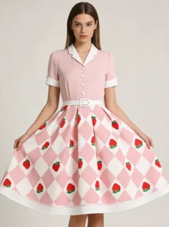 Robe de cocktail swing vintage années 1950 pour femme sans manches style rétro