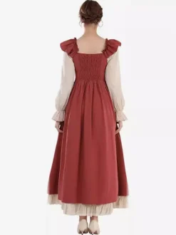 Robe De Costume Plissée Rétro Col En Volant Femme Déguisement Vintage