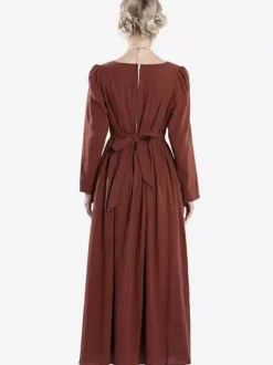 Robe De Costume Plissée Rétro Marron Café Femme Déguisement Vintage