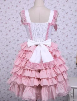 Robe de coton rose bonbon Loltia cavalier s鈥檌ncline couches volants Déguisements Halloween