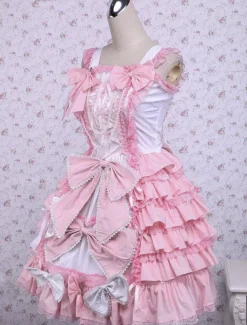 Robe de coton rose bonbon Loltia cavalier s鈥檌ncline couches volants Déguisements Halloween