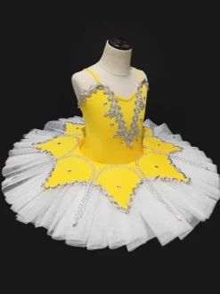 Robe de danse de ballet jaune perles robe tutu paillettes Ballerina Déguisements Halloween