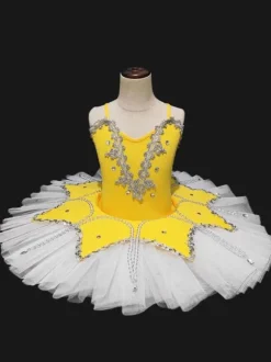 Robe de danse de ballet jaune perles robe tutu paillettes Ballerina Déguisements Halloween