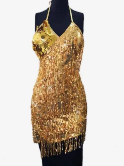 Robe de Danse Latine à Bretelle Oren Femmes 2026 Frange Paillettess Costume de Danse Déguisements Halloween