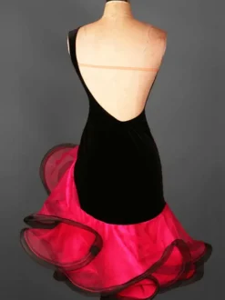 Robe de danse latine danse latine Costume Organza une épaule sans manches dos nu deux tons ondulations irrégulières Déguisements Halloween