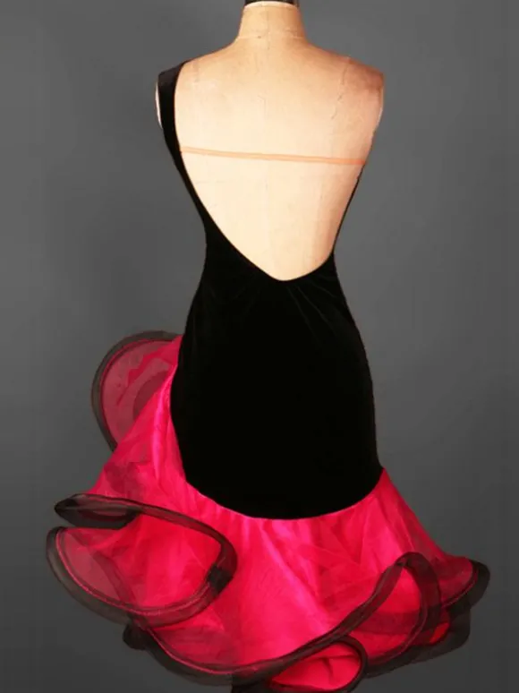 Robe de danse latine danse latine Costume Organza une épaule sans manches dos nu deux tons ondulations irrégulières Déguisements Halloween