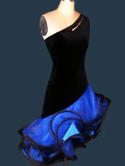 Robe de danse latine danse latine Costume Organza une épaule sans manches dos nu deux tons ondulations irrégulières Déguisements Halloween