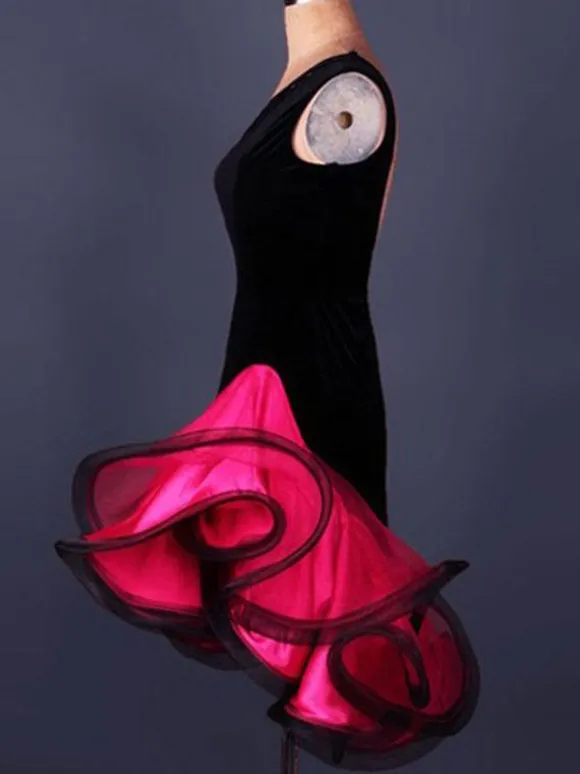 Robe de danse latine danse latine Costume Organza une épaule sans manches dos nu deux tons ondulations irrégulières Déguisements Halloween