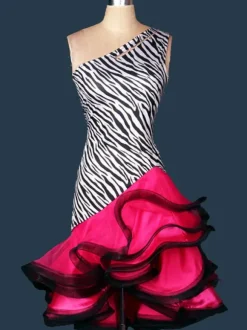Robe de danse latine danse latine Costume Organza une épaule sans manches dos nu deux tons ondulations irrégulières Déguisements Halloween