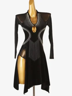 Robe De Danse Latine Fendue Vert Foncé Pour Femmes Costume De Danse