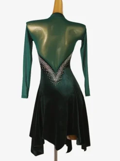 Robe De Danse Latine Fendue Vert Foncé Pour Femmes Costume De Danse