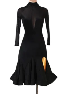 Robe de danse latine Robe de polyester pour femmes Noir Sexy Dancer Sexy Dancer Dancer Costume