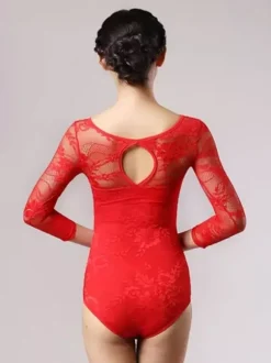 Robe de danse pour femme body en maille et dentelle pour concours de danse de salon