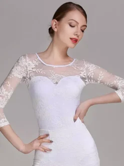 Robe de danse pour femme body en maille et dentelle pour concours de danse de salon