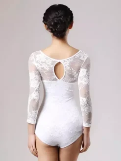 Robe de danse pour femme body en maille et dentelle pour concours de danse de salon