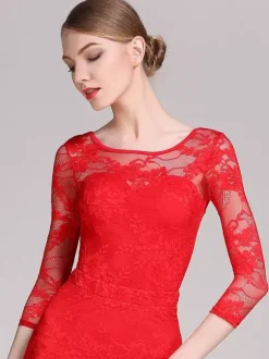 Robe de danse pour femme body en maille et dentelle pour concours de danse de salon