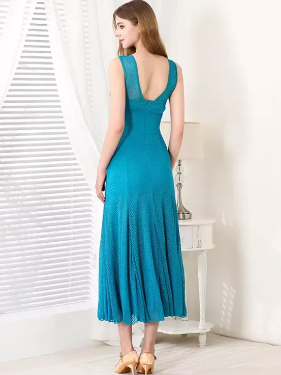 Robe de danse pour femme col rond sans manches en maille costumes de danse de salon