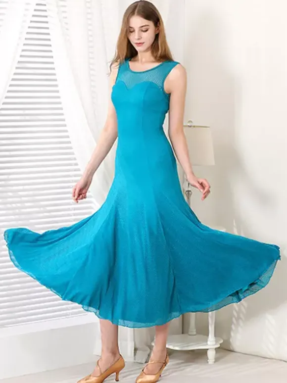 Robe de danse pour femme col rond sans manches en maille costumes de danse de salon