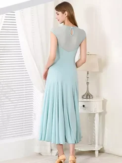 Robe de danse pour femmes col rond manches courtes jupe plissée costumes de danse de salon