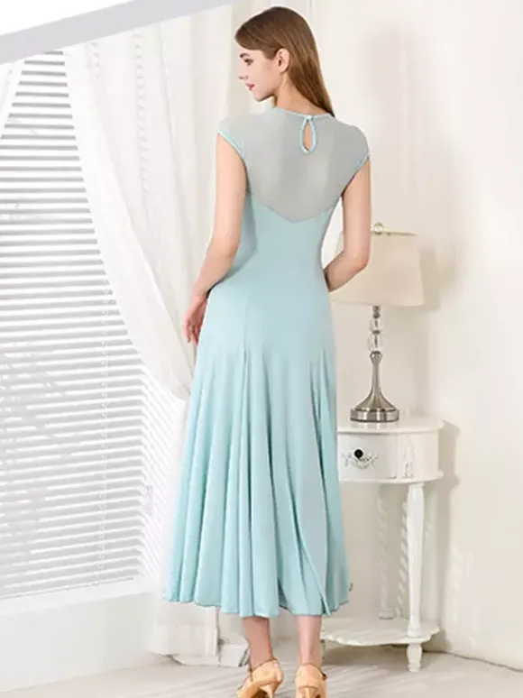 Robe de danse pour femmes col rond manches courtes jupe plissée costumes de danse de salon