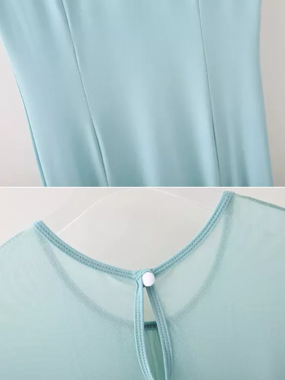 Robe de danse pour femmes col rond manches courtes jupe plissée costumes de danse de salon