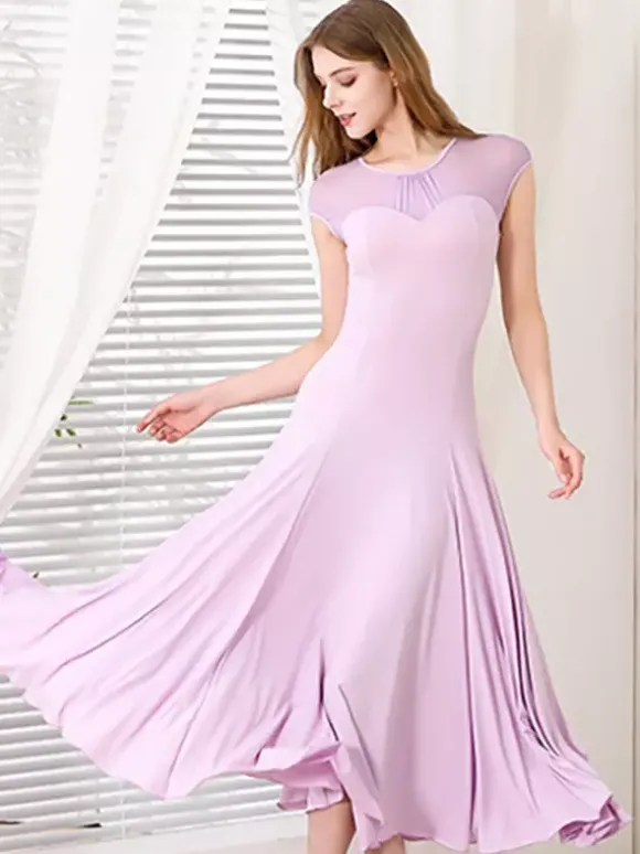 Robe de danse pour femmes col rond manches courtes jupe plissée costumes de danse de salon