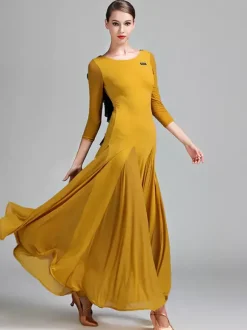 Robe de danse pour femmes dos nu grande balançoire costumes de danse de salon standard volants dans le dos robe de tango vêtements de danse de valse