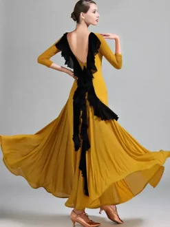 Robe de danse pour femmes dos nu grande balançoire costumes de danse de salon standard volants dans le dos robe de tango vêtements de danse de valse