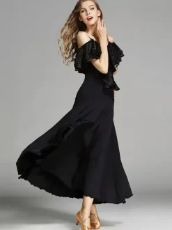 Robe de danse à volants pour femmes grande jupe trapèze costumes de danse de salon lyrique bretelles spaghetti vêtements de danse