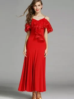Robe de danse à volants pour femmes grande jupe trapèze costumes de danse de salon lyrique bretelles spaghetti vêtements de danse