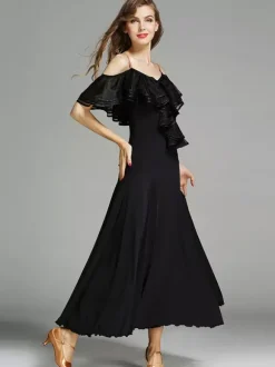 Robe de danse à volants pour femmes grande jupe trapèze costumes de danse de salon lyrique bretelles spaghetti vêtements de danse