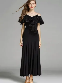 Robe de danse à volants pour femmes grande jupe trapèze costumes de danse de salon lyrique bretelles spaghetti vêtements de danse