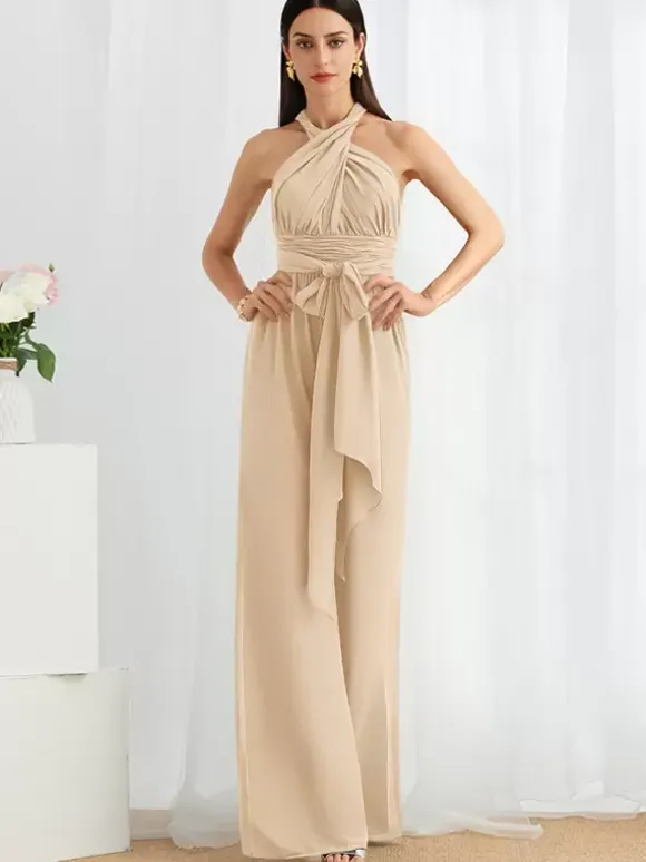 Robe de demoiselle d'honneur combinaison longueur au sol fermeture éclair robes formelles en mousseline de soie