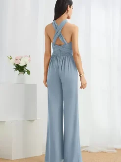 Robe de demoiselle d'honneur combinaison longueur au sol fermeture éclair robes formelles en mousseline de soie
