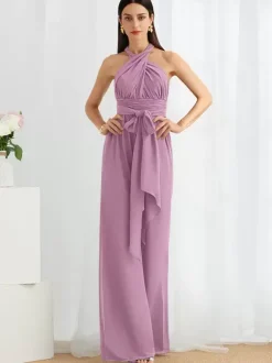 Robe de demoiselle d'honneur combinaison longueur au sol fermeture éclair robes formelles en mousseline de soie