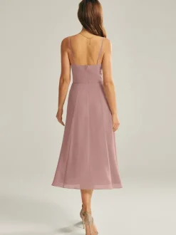 Robe de demoiselle d'honneur courte en mousseline de soie sans manches fermeture éclair col carré robes de soirée de mariage